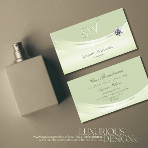 Modern Pastell Sage Green mit Monogram und Diamond Visitenkarte