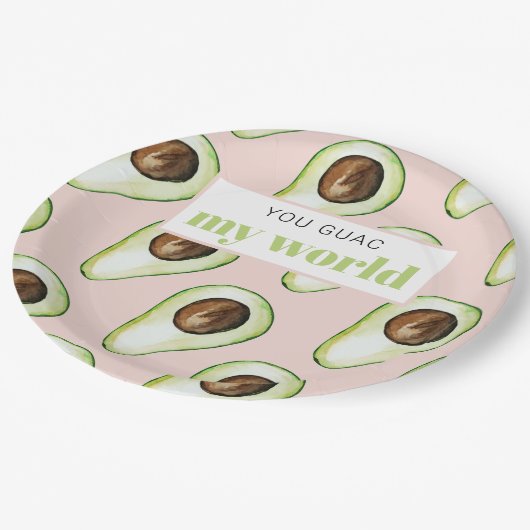 Modern pastellrosa und grüne Avocado Fusion Zitat Pappteller (Schrägansicht)