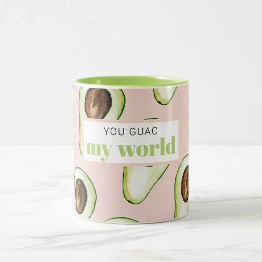 Modern pastellrosa und grüne Avocado Fusion Zitat Zweifarbige Tasse (Mittel)