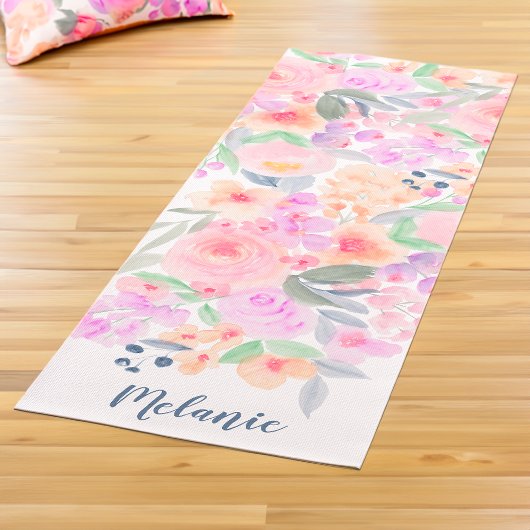 Modern Pastor floral wassercolor name monogram Yogamatte