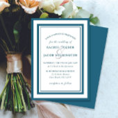 Modern Patina Blue & White Border Simple Wedding Einladung