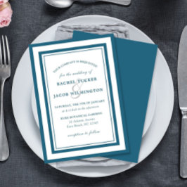 Modern Patina Blue & White Border Simple Wedding Einladung