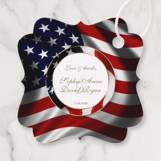 Modern Patriotic Elegante USA Flag Gold Wedding Geschenkanhänger (Rückseite)