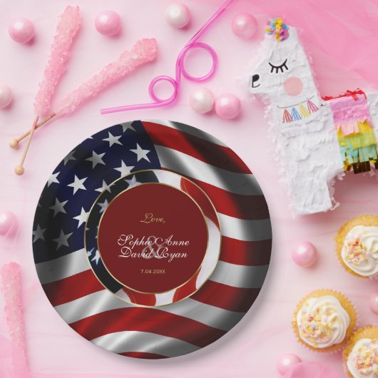 Modern Patriotic Elegante USA Flag Gold Wedding Pappteller (Party)