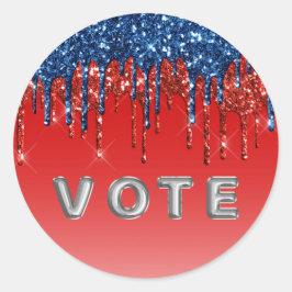Modern Patriotic Glitter Drip Vote Runder Aufkleber