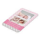 Modern Pattern Baby Girl Pink Grau Foto Birth Magnet (Linke Seite)