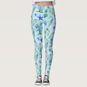 Modern Pattern Beach Seashell Muschel Cornflakes Leggings