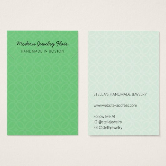 Modern Pattern Green Necklace Display Card (Vorne & Hinten)