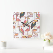 Modern Pattern With Tropical Birds Quadratische Wanduhr (Zuhause)