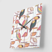 Modern Pattern With Tropical Birds Quadratische Wanduhr (Winkel)
