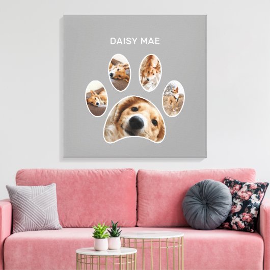 Modern Paw Print Custom Pet Name Foto Collage Leinwanddruck (Insitu (Wohnzimmer))