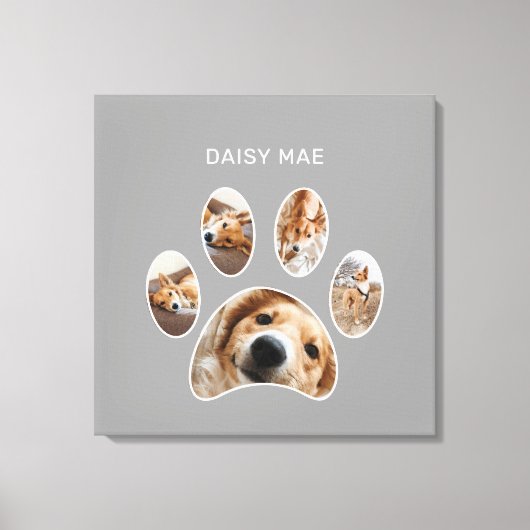Modern Paw Print Custom Pet Name Foto Collage Leinwanddruck (Vorderseite)