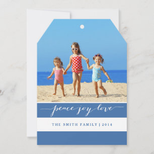 Modern Peace, Joy, Liebe Holiday Foto Card Blau Feiertagskarte