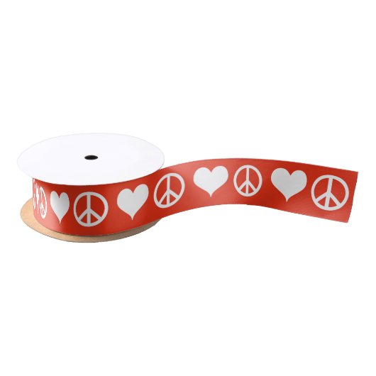 Modern Peace + Liebe Red White Christmas Holiday Satinband (Spule)