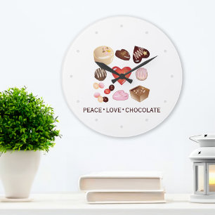 Modern Peace Love Chocolate Candy Custom Große Wanduhr