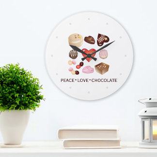 Modern Peace Love Chocolate Candy Custom Große Wanduhr