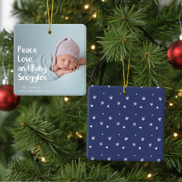Modern Peace Love Newborn Baby's First Christmas Keramikornament