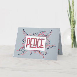 Modern Peace message red blue berries Christmas Feiertagskarte