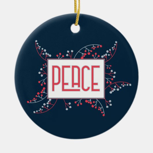 Modern Peace message red blue berries Christmas Keramik Ornament (Vorne)