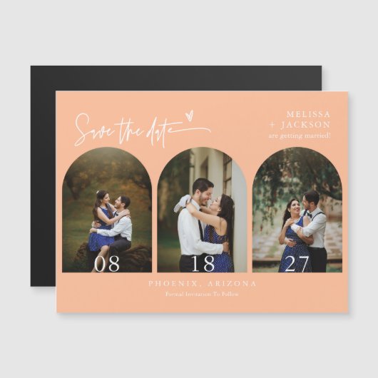 Modern Peach Boho Save the Date Arch Foto Magnet (Vorne/Hinten)