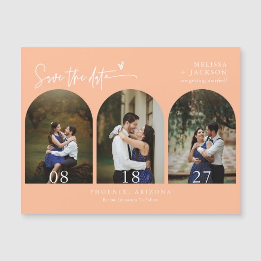 Modern Peach Boho Save the Date Arch Foto Magnet (Vorderseite)