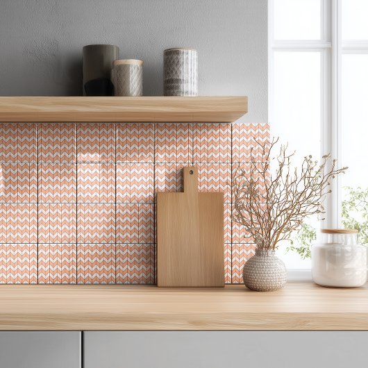 Modern Peach Burgundy Herringbone Fliese