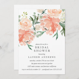 Modern Peach Coral Pink Bouquet Brautparty Inv Einladung