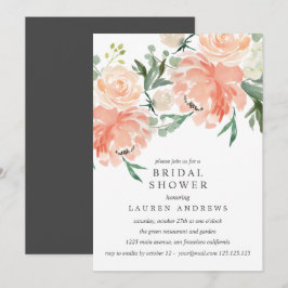 Modern Peach Coral Pink Bouquet Brautparty Inv Einladung
