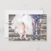 Modern Peach Foto Wedding Dankeschön Card Dankeskarte (Vorderseite)