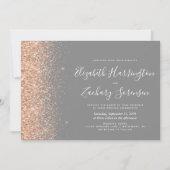 Modern Peach Glitter Gray Wedding Einladung (Vorderseite)