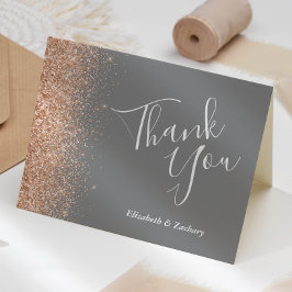 Modern Peach Glitzer Gray Wedding Vielen Dank Karte