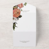 Modern Peach Mimosa Floral Weiß Abendessen All In One Einladung (Außenbereich)