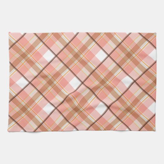 Modern Peach Red Orange White Brown Kariertes Must Geschirrtuch (Horizontal)
