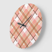Modern Peach Red Orange White Brown Kariertes Must Große Wanduhr (Winkel)