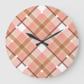 Modern Peach Red Orange White Brown Kariertes Must Große Wanduhr (Vorderseite)