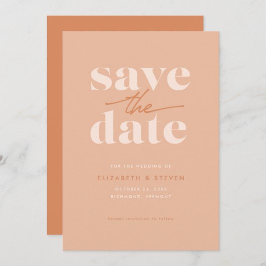 Modern Peach Save the Date Card (Vorne/Hinten)