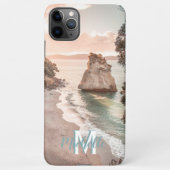 Modern Peach Sunset Beach Foto Monogramm Name iPhone Hülle (Rückseite)
