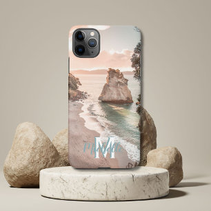 Modern Peach Sunset Beach Foto Monogramm Name iPhone 11Pro Max Hülle