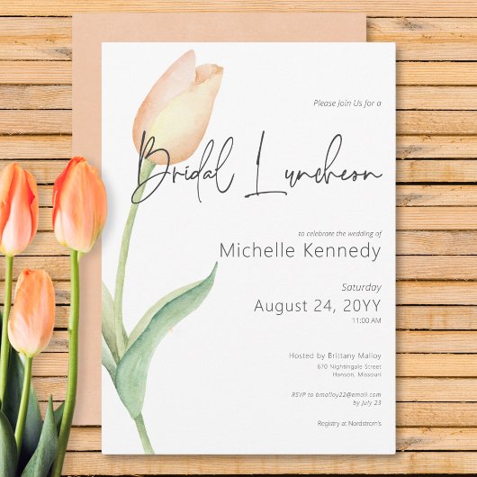 Modern Peach Tulip Solo Bridal Luncheon Einladung