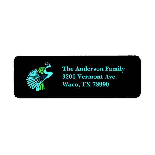 Modern Peacock Black Custom Address Label (Vorne)