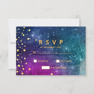 Modern Peacock Blue Gold Wasserfarbenhochzeit RSVP Karte