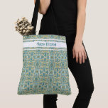 Modern Peacock Blue Pattern Tote Bag Tasche<br><div class="desc">Stilvolles und modernes Pfauenblau mit Senf gelben Farben Tote Tasche,  die personalisiert werden kann.</div>