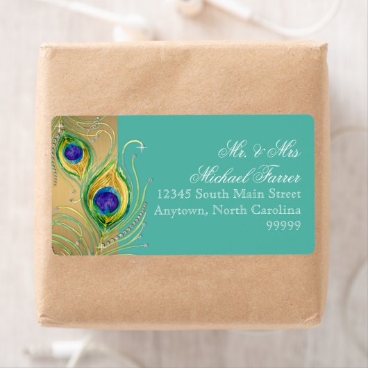 Modern Peacock Feather Fälschung Jewel Scroll Turq (Insitu)