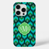 Modern Peacock Feather Pattern Monogram Case-Mate Case-Mate iPhone Hülle (Rückseite)