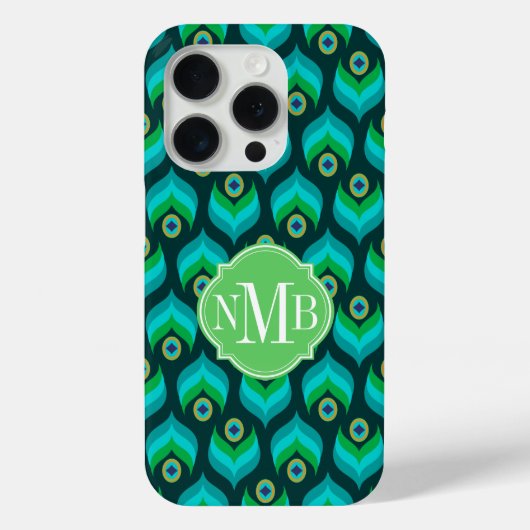 Modern Peacock Feather Pattern Monogram Case-Mate Case-Mate iPhone Hülle (Rückseite)