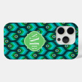 Modern Peacock Feather Pattern Monogram Case-Mate iPhone Hülle (Rückseite (Horizontal))