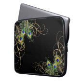 Modern Peacock Feathers Gold Swirl Name Laptopschutzhülle (Vorderseite Links)