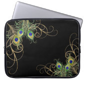 Modern Peacock Feathers Gold Swirl Name Laptopschutzhülle (Vorderseite)