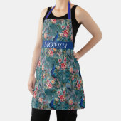Modern Peacock Floral Blue Muster monogramm Schürze (InSitu)