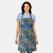 Modern Peacock Floral Blue Muster monogramm Schürze (Getragen)